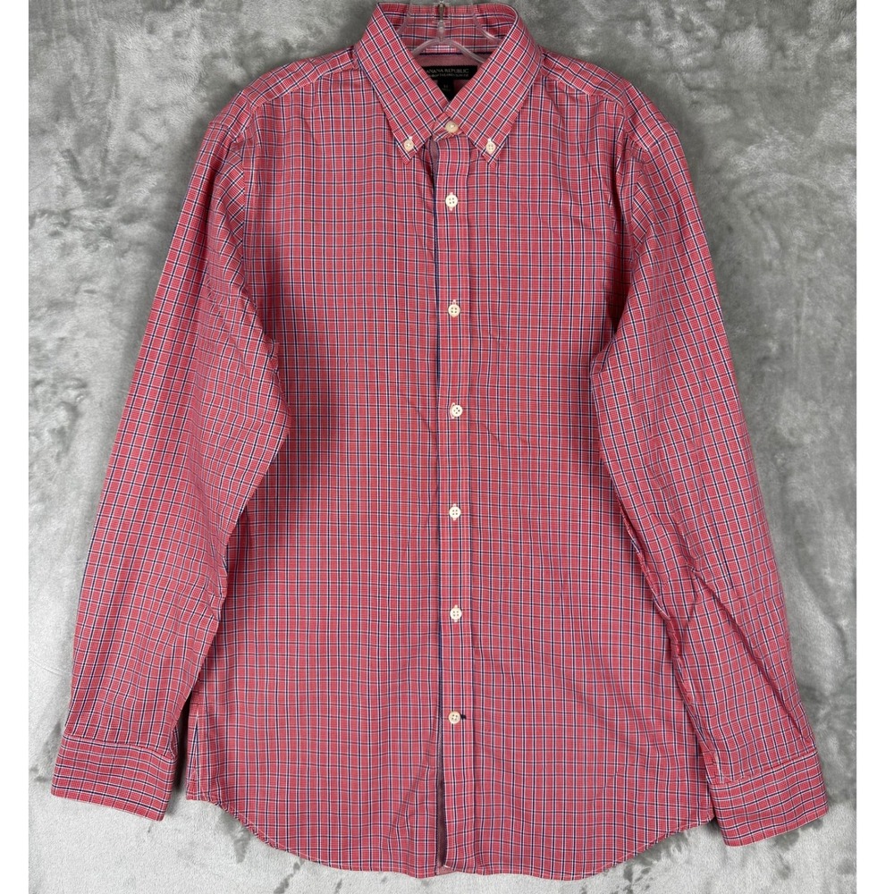Banana Republic Mens Tailored Slim Fit Red Blue Plaid Button Down Shirt Szβ M